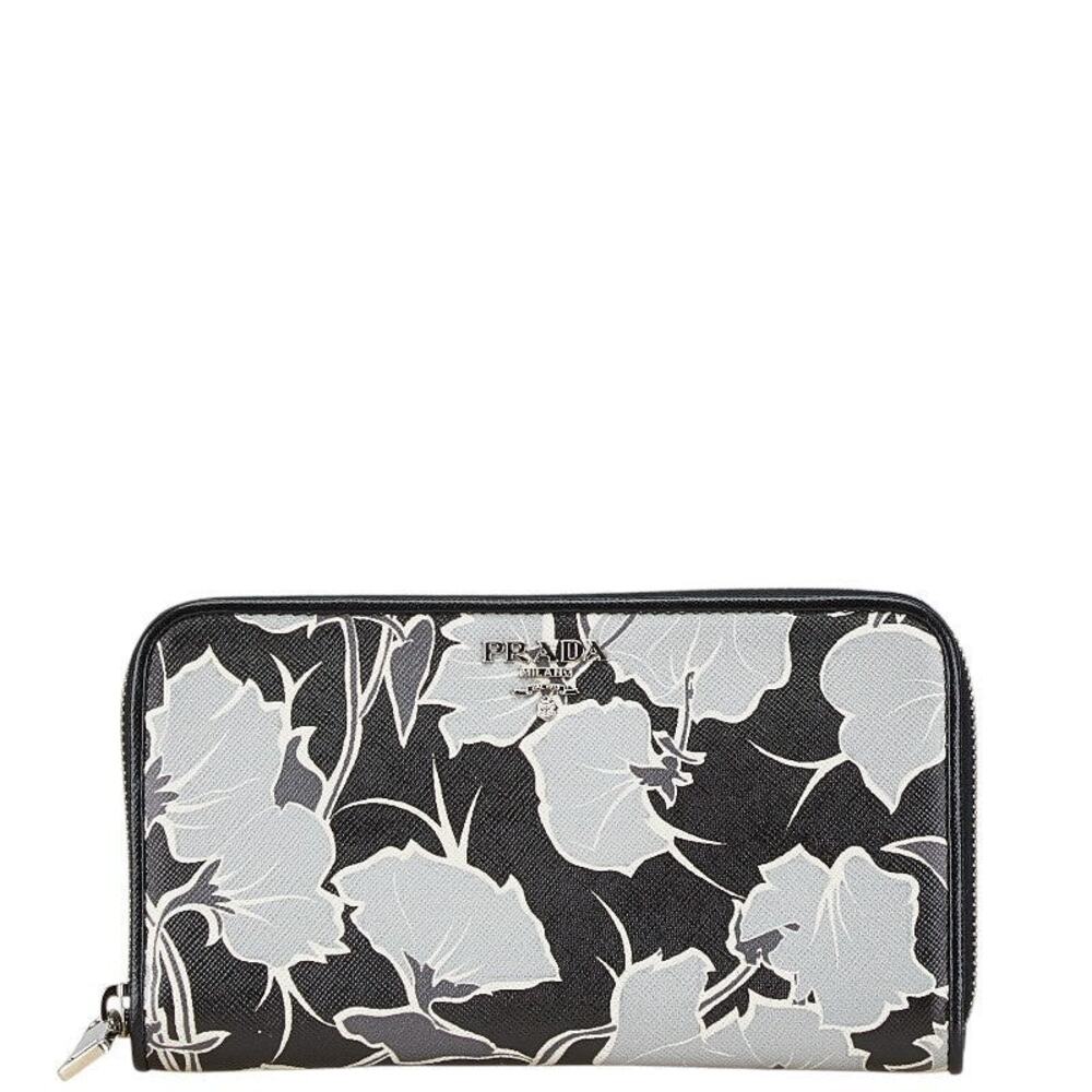Prada Saffiano Round Zipper Long Wallet Black